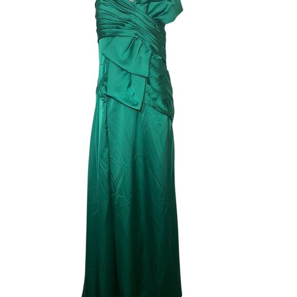 Mac Duggal Green 20585 Strapless Bow Front Gown Formal Taffeta Dress Size 16 NWT - Picture 2 of 6
